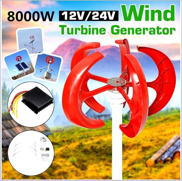 8000W Vertical Axis Lantern Wind Turbines Generator Motor Kit 5 Blades 12V-220V Electromagnetic for Home Hybrids Streetlight Use