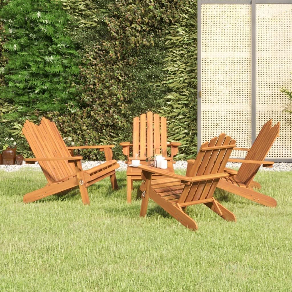 5 Piece Adirondack Patio Lounge Set Solid Wood Acacia,Adirondack Acacia Wood Patio Lounge Set with Foldable Chairs and Bench for Outdoor Leisure Time Outdoor Furniture Sets, Patio Furniture