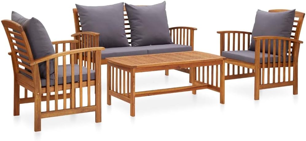 4 Piece Patio Lounge Set with Cushions Solid Acacia Wood Garden Furniture