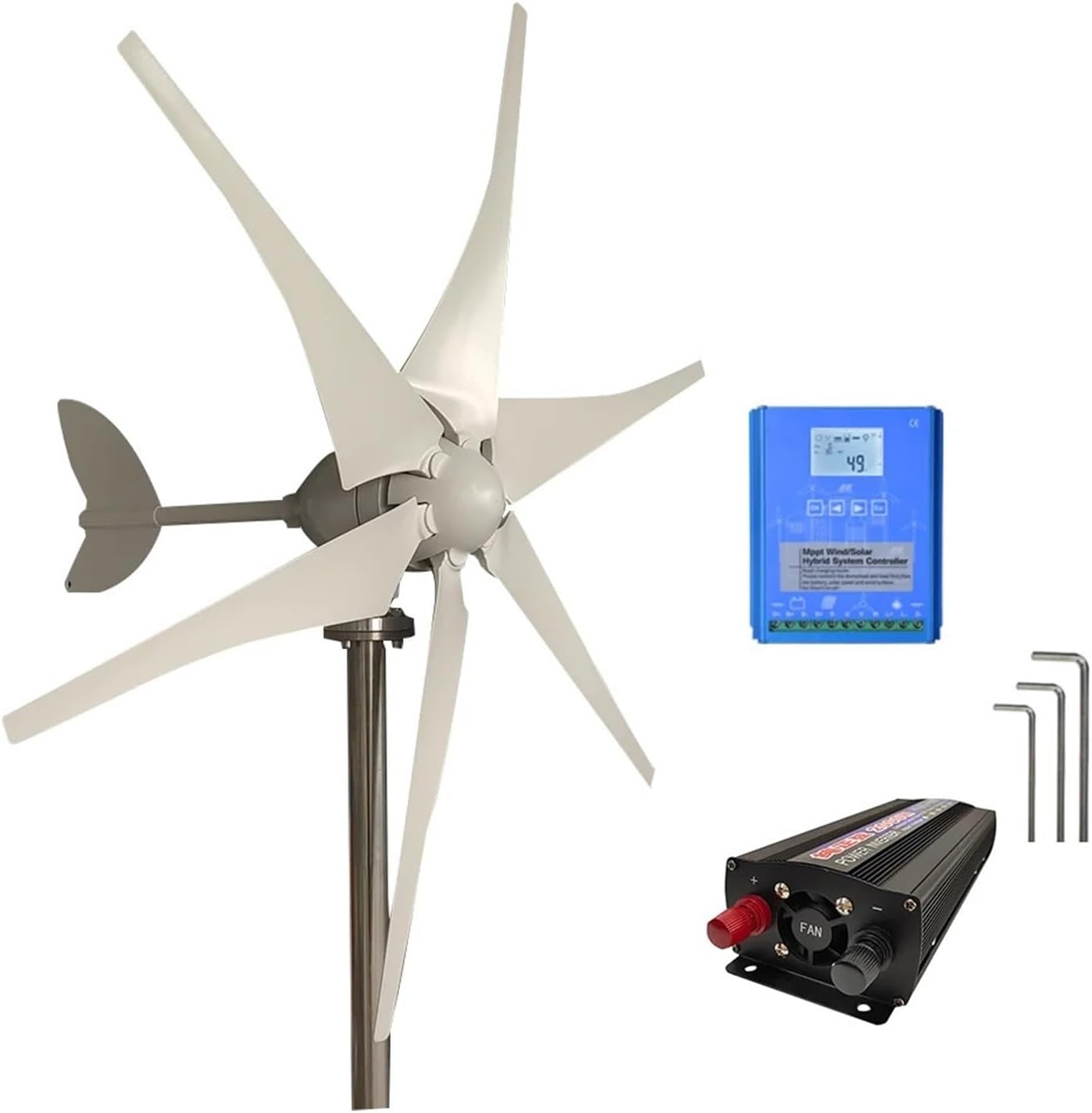 3000W Horizontal Wind Turbines Generator 12V/24V/48V Low Noise Wind Turbine 5 Blade Family with Controller Low Starting Speed for Home(Type1,24V_3KW)