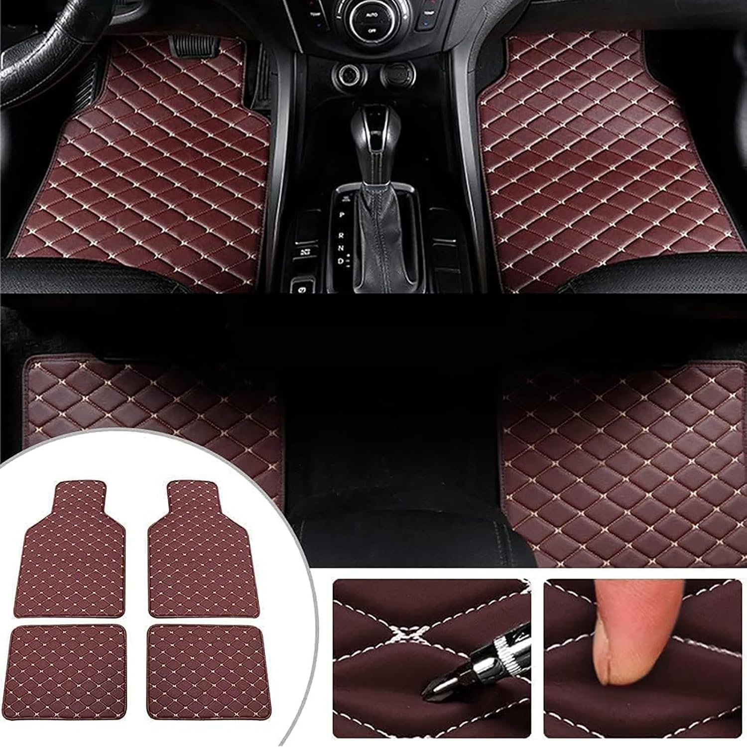 4 Pcs Leather Car Floor Mats for Audi A4 B6 2001 2002 2003 2004 2005 2006, Custom Front Rear Row Foot Pads Liners Waterproof Anti-Slip Carpet Protection Interior Accessories,G/Coffee