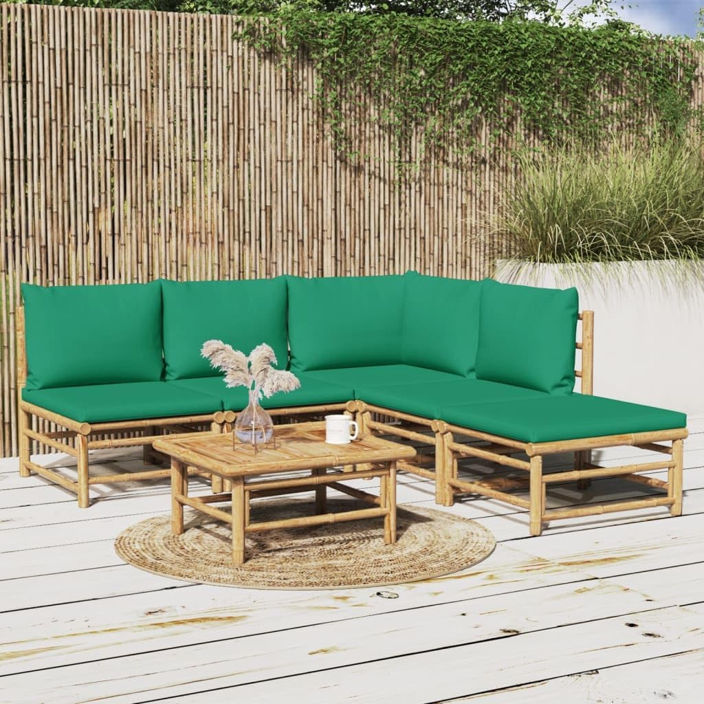 6 Piece Patio Lounge Set with Green Cushions Bamboo,Elegant Bamboo Patio Lounge Set: Comfort and Style for Your Outdoor Space Patio Furniture Sets, Outdoor Furniture Sets