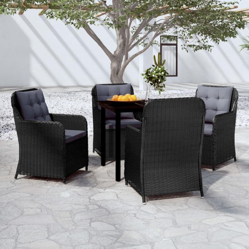 Black Garden Dining Set, Powder-Coated Steel Patio Furniture for 4 People, Square Outdoor Table and Chairs Set, Weather-Resistant for Terrace