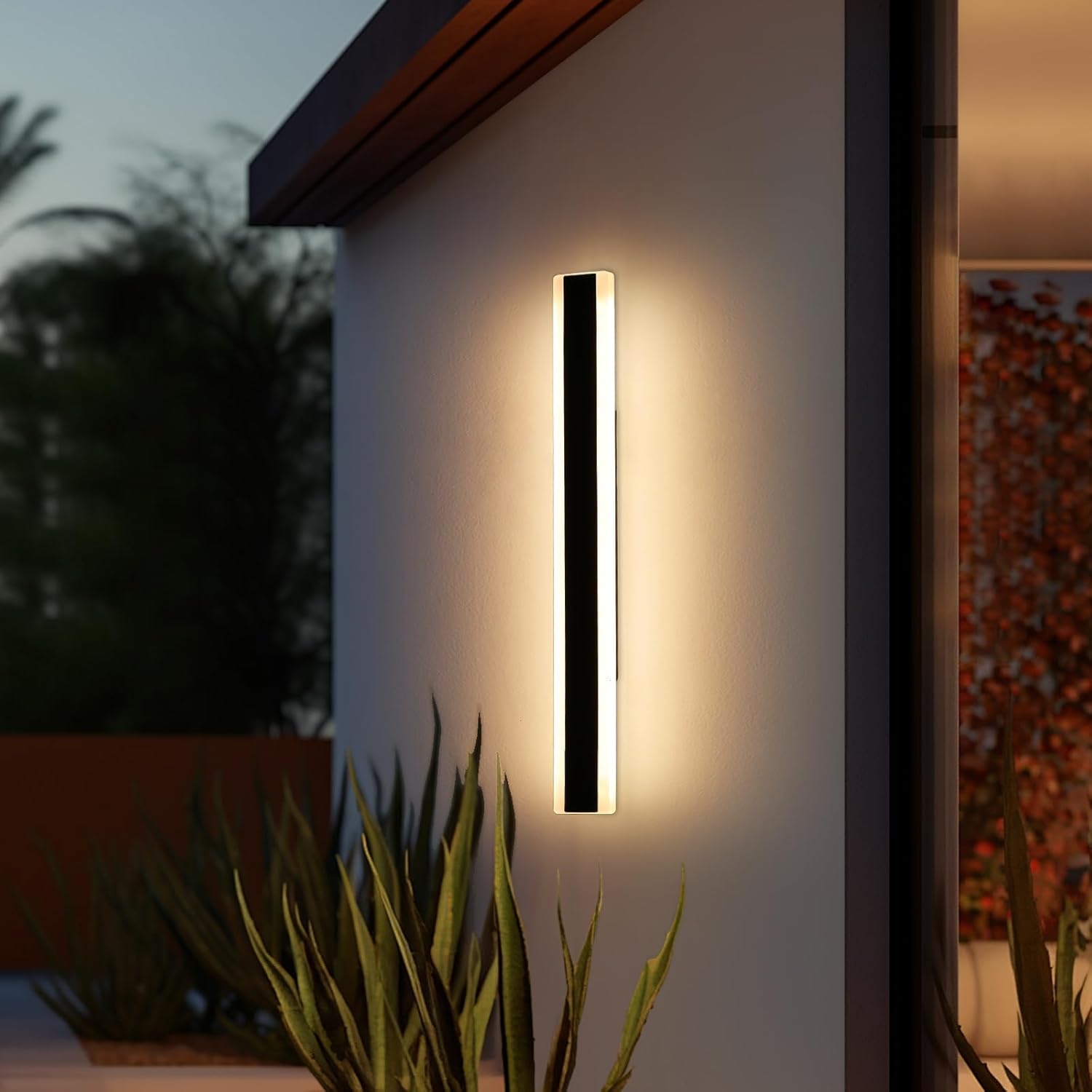 Modern Long Wall Sconces, 31.4inch Patio Wall Lights, 3000K Warm White Light, Black Minimalist Style, White Frosted Acrylic Panel, IP65 Waterproof Outdoor Wall Light Fixture for House, Garage, Garden