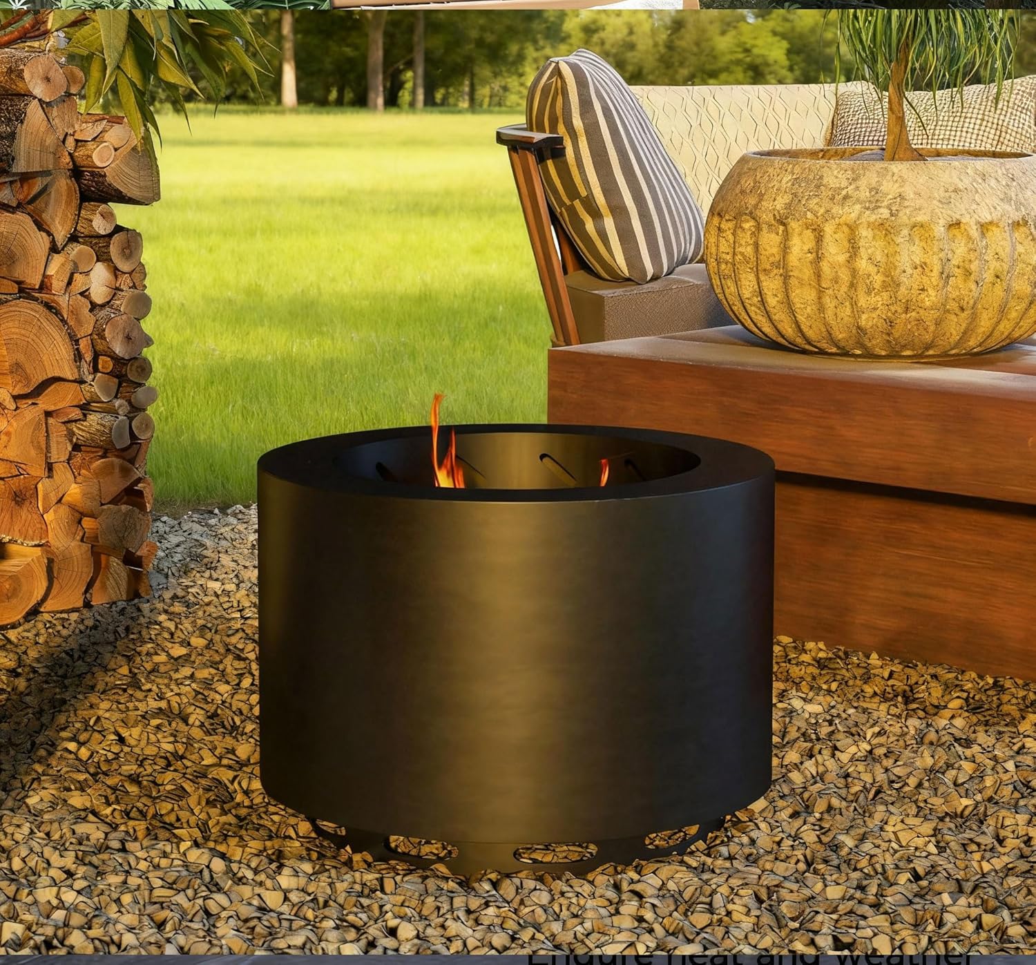 Smokeless Fire Pit with Poker, 19 Inch Portable Wood Burning Firepit for Outdoor Use, Stainless Steel Camping Stove for Backyard Patio and Picnic Gatherings, Patio Stove for Garden BBQ & Bonfire