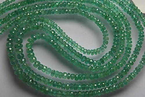 154 Cts, 3 Strands, Super Quality, Natural Green Emerald, Natural African Zambian Emerald Faceted Rondelles, Size 3-5mm