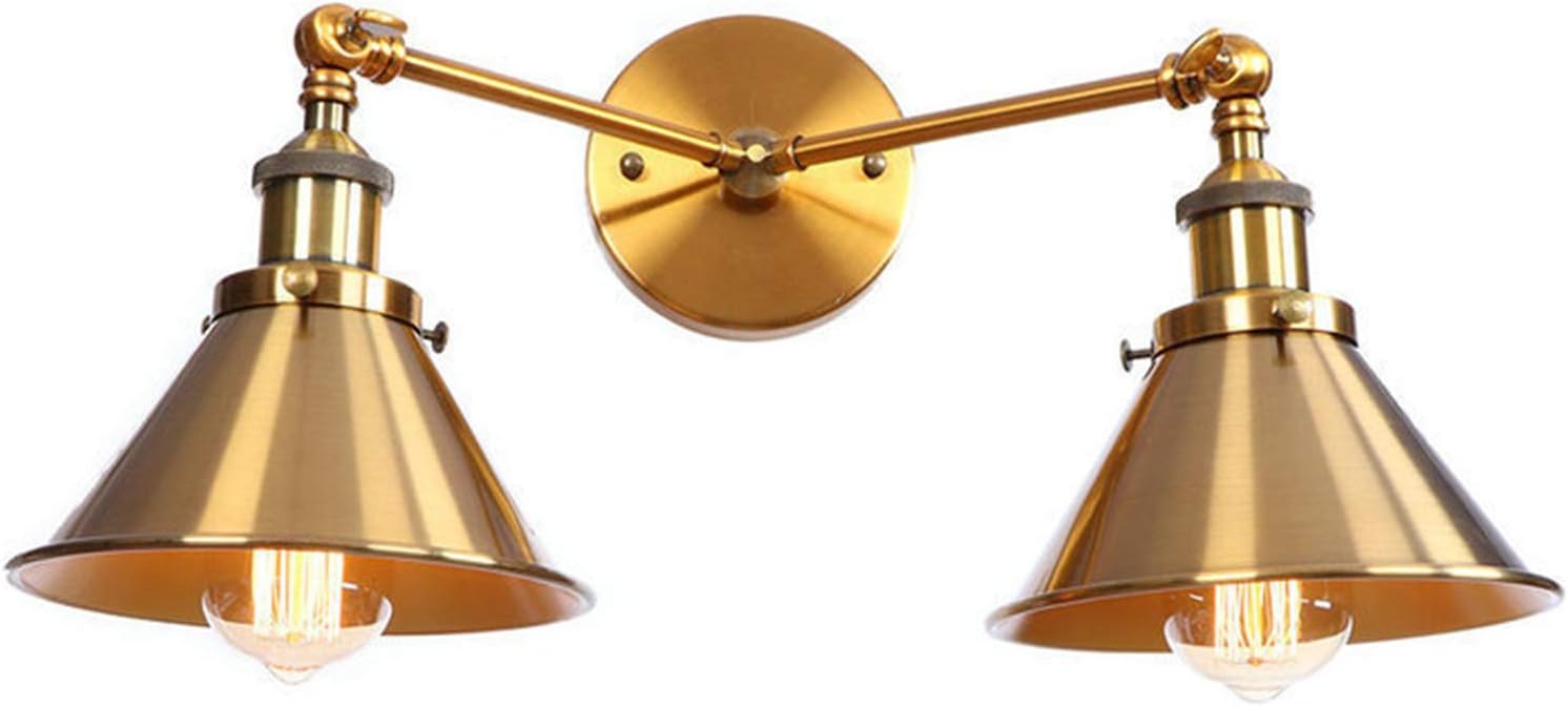 Double Head Swing Arm Wall Light Vintage Mounted Wall Lamp Brass Finish Lighting Fixture E26/E27 Base for Bar, Warehouse, Hallway, Restaurant, Gold,D(A)