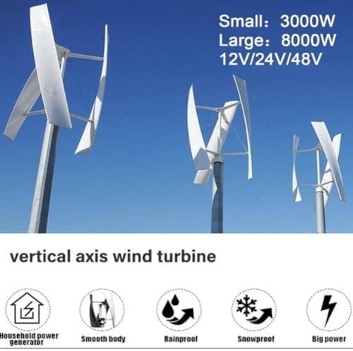 Vertical Wind Turbine 3000W/8000W for Home, Grid-Inverter Generator with Controller, Eco-Friendly Renewable Energy Solution, Efficient 48V Wind Power System
