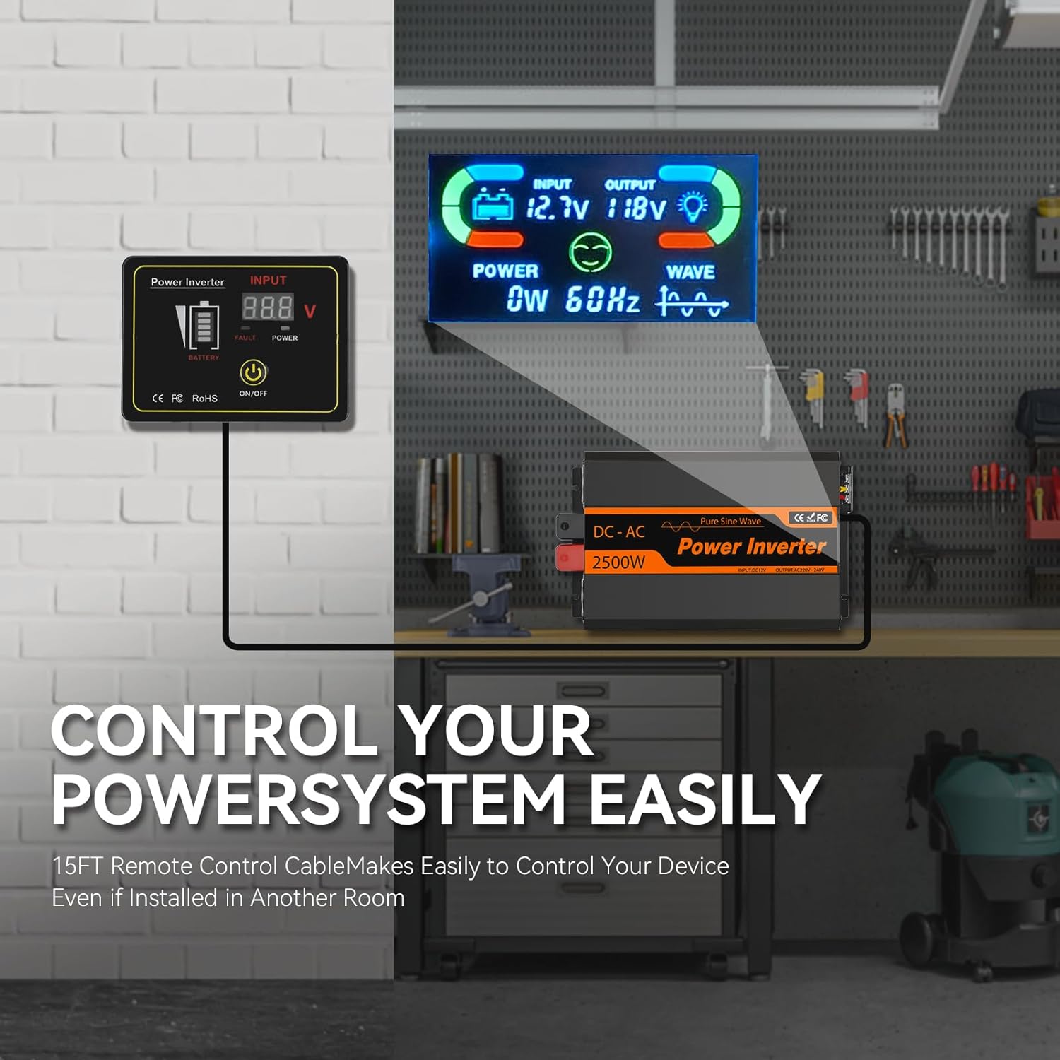 PowMr 3500W Pure Sine Wave Power Inverter 24V DC to 110V AC Converter with USB Port, Remote Control Panel, fit for RV, Truck, Solar System, Off-Grid Applications