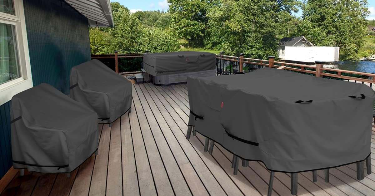 Porch Shield Patio Table Cover - Waterproof Outdoor Dining Table and Chairs Furniture Set Cover Rectangular - 125 x 73 inch, Black