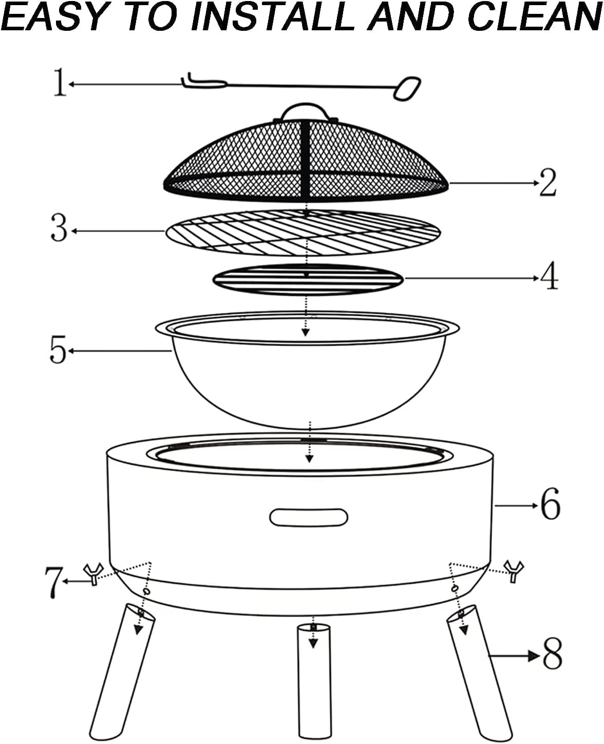 Outdoor Fire Pit Terrace fire Pit Table, Courtyard Barbecue Stove, Log fire Grate with Sparkle Screen Cover and Poker