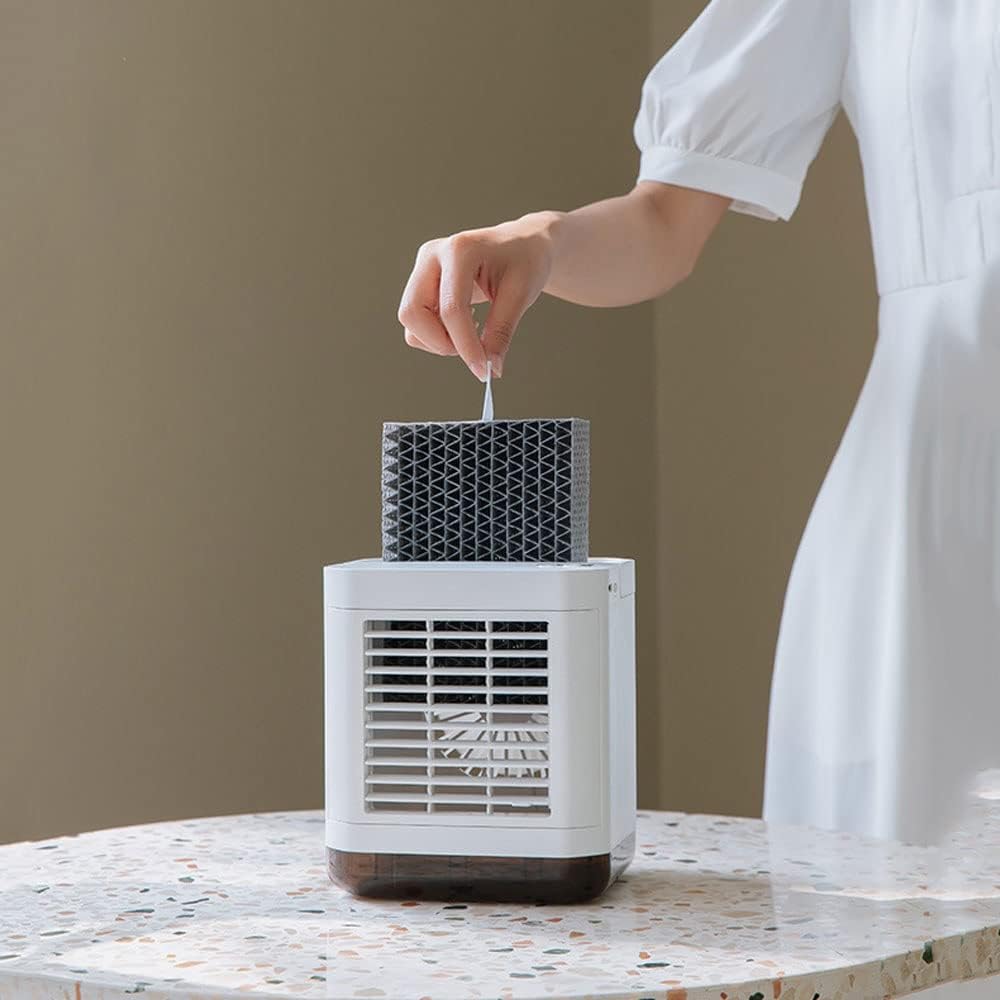 Portable Air Conditioner, Evaporative Air Cooler, Small Cooling Fan, 3 Speeds, 2000mAh Battery Powered & USB Rechargeable Mini Air Conditioner for Room Camping Car Office (Color : Yellow)