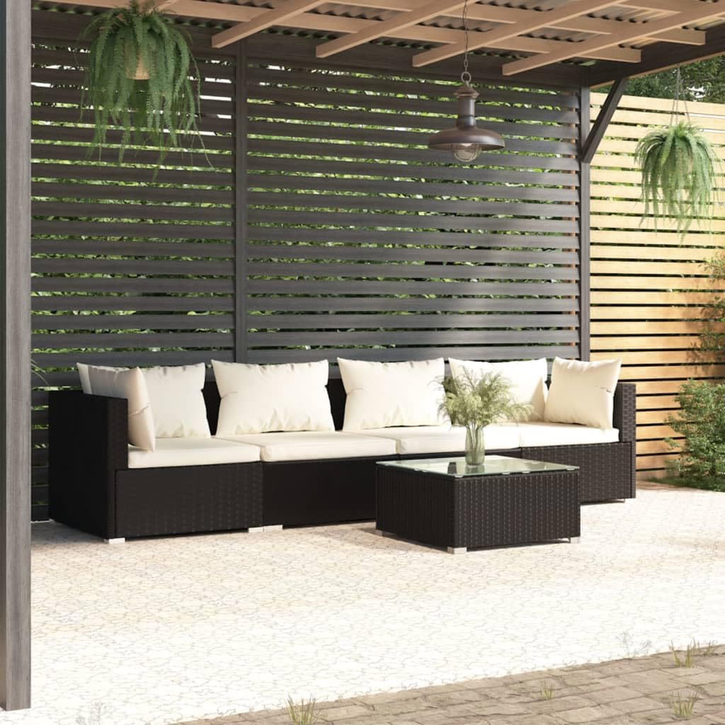 Patio Furniture Set 5 Piece with Cushions Poly Rattan Black,Black Modular Rattan Patio Lounge Set with Cushions for Relaxation and Entertainment Patio Furniture Sets, Outdoor Furniture Sets