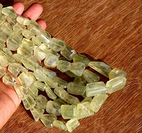 13 inch natural beads strand of 7-15mm faceted tumble prehnite gemstone beads for DIY jewelry - necklace, bracelet, earring, ring.
