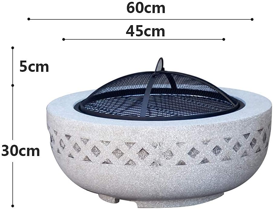 Fire Bowl Fire Pit, 60 cm with BBQ Grill Shelf with an Edging of Artificial Stone Best Gift