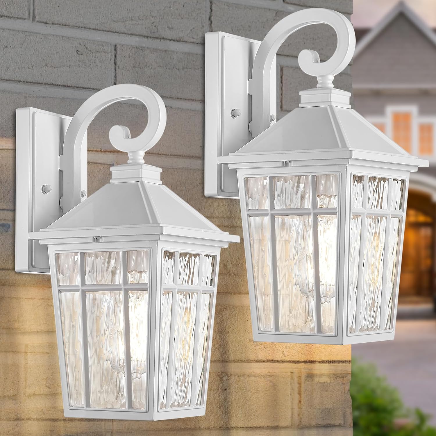 Darkaway Outdoor Wall Lights for House, Exterior Lighting Fixtures Wall Mount Outside Porch Lights Waterproof White Outdoor Sconce Lights with Water Ripple Glass for Patio Garage Front Door