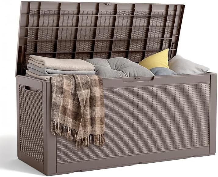 Vixzen 120 Gallon Waterproof Deck Box – Outdoor Storage Organizer for Patio & Garden（Grey，120 Gallon）