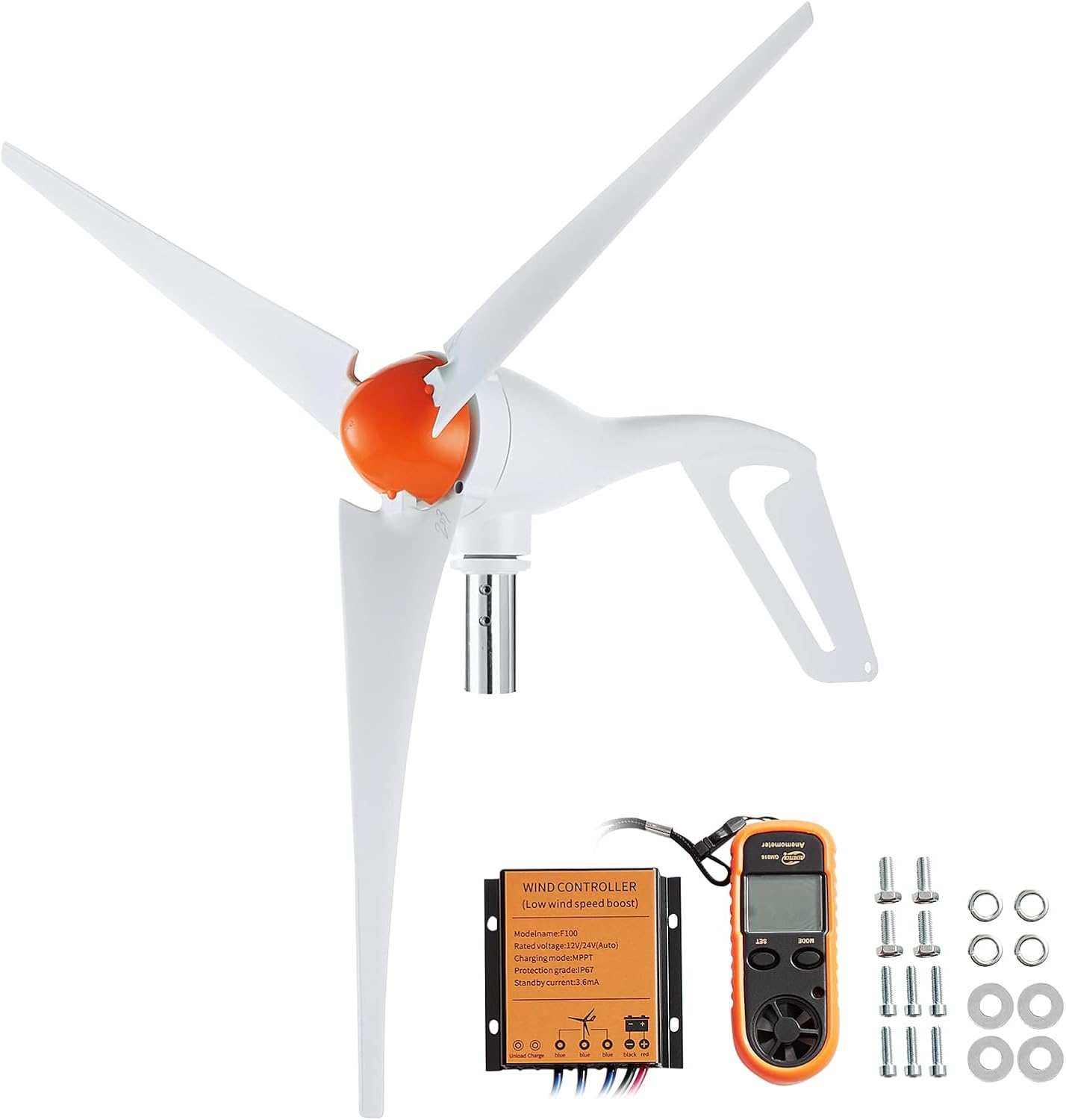 VEVOR 12V-500W Wind Turbine Generator Kit with Anemometer, 3-Blade Wind Power Generator, MPPT Controller & Adjustable Windward Direction, Suitable for Home, RVs, Boats, Farm