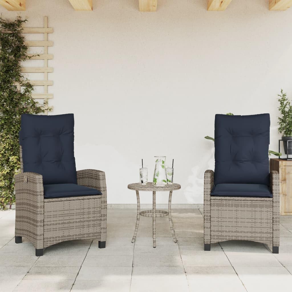 Reclining Patio Chairs 2 pcs with Cushions Gray Poly Rattan,Elevated Relaxation: Reclining Patio Chairs for Outdoor Comfort and Style Outdoor Furniture, Outdoor Chairs