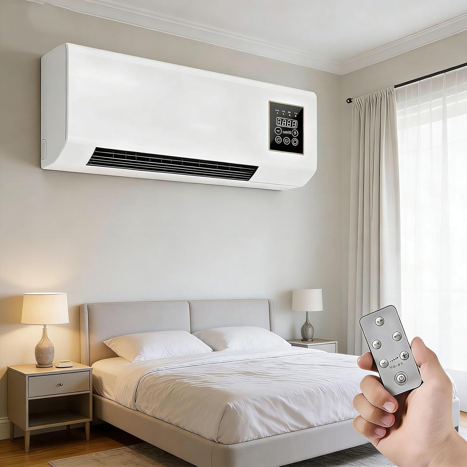 Portable Wall Air Conditioner Fan 2 In 1 Wall Mounted Heating System, Quiet Ac Fan Heater Combo Unit for Living Room Bedroom Office, Smart Air Conditioner with Remote Control(White)