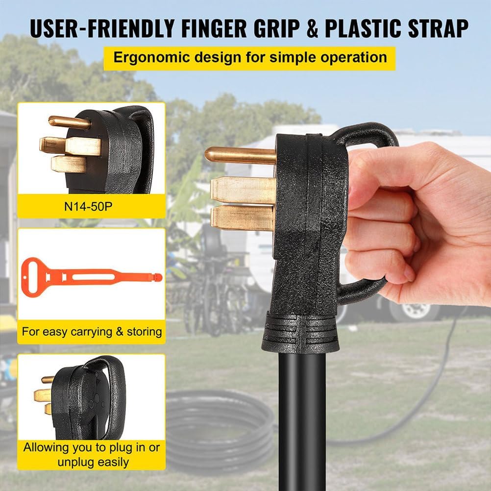 15 FT 50 Amp Generator Extension Cord, 4 Wire 6 Gauge STW 6/3+8/1 125V 250V Heavy Duty Generator Locking Power Cord N14-50P & SS2-50R & CS6364 Twist Lock Connectors