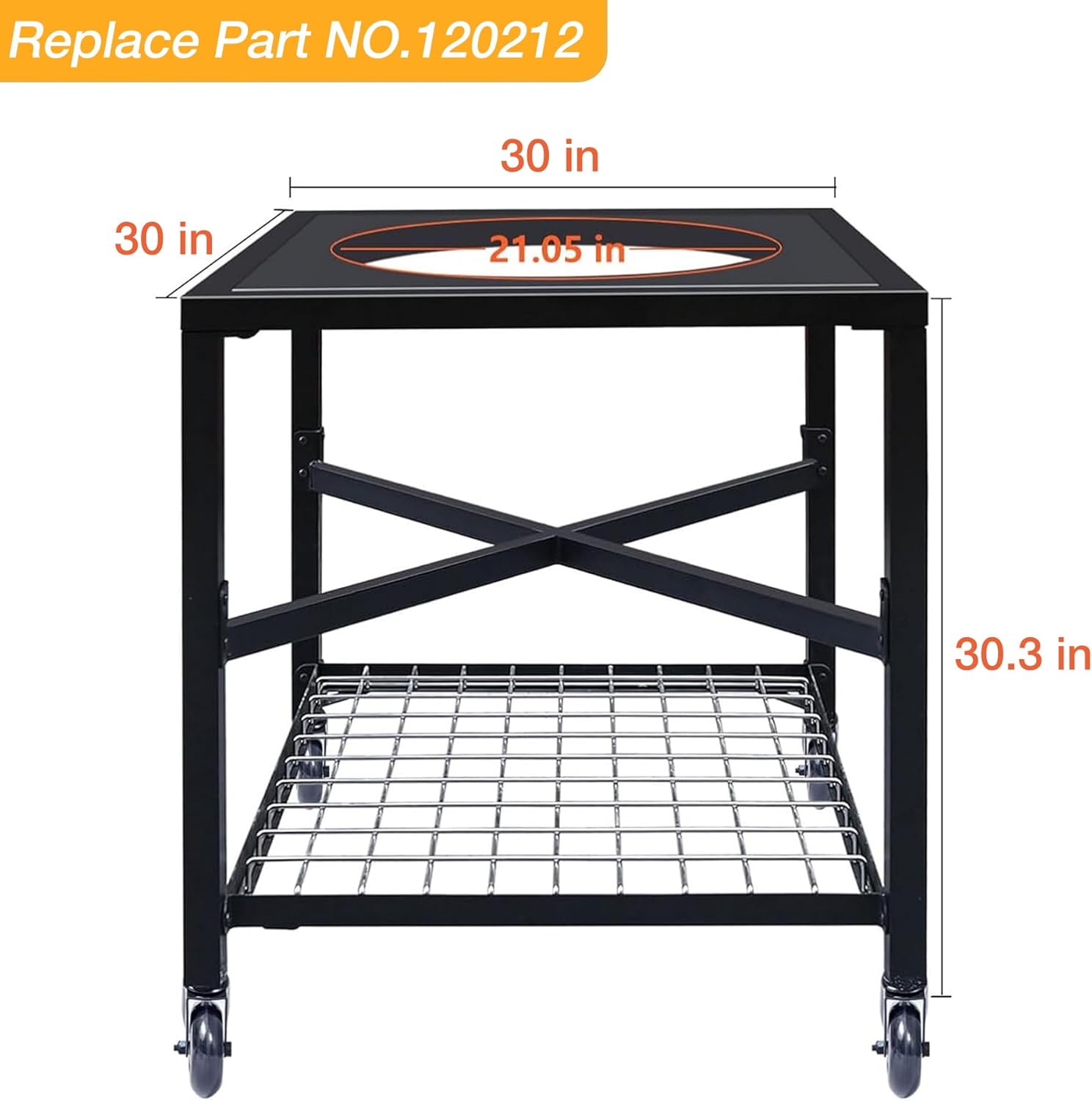 CANDANA Modular Nest Frame for Large Big Green Egg, Rolling Cart for Big Green Egg Large Table Nest Frame Kamado Joe Grill Stand with Wheel Stainless Steel Outdoor Grilling Accessory