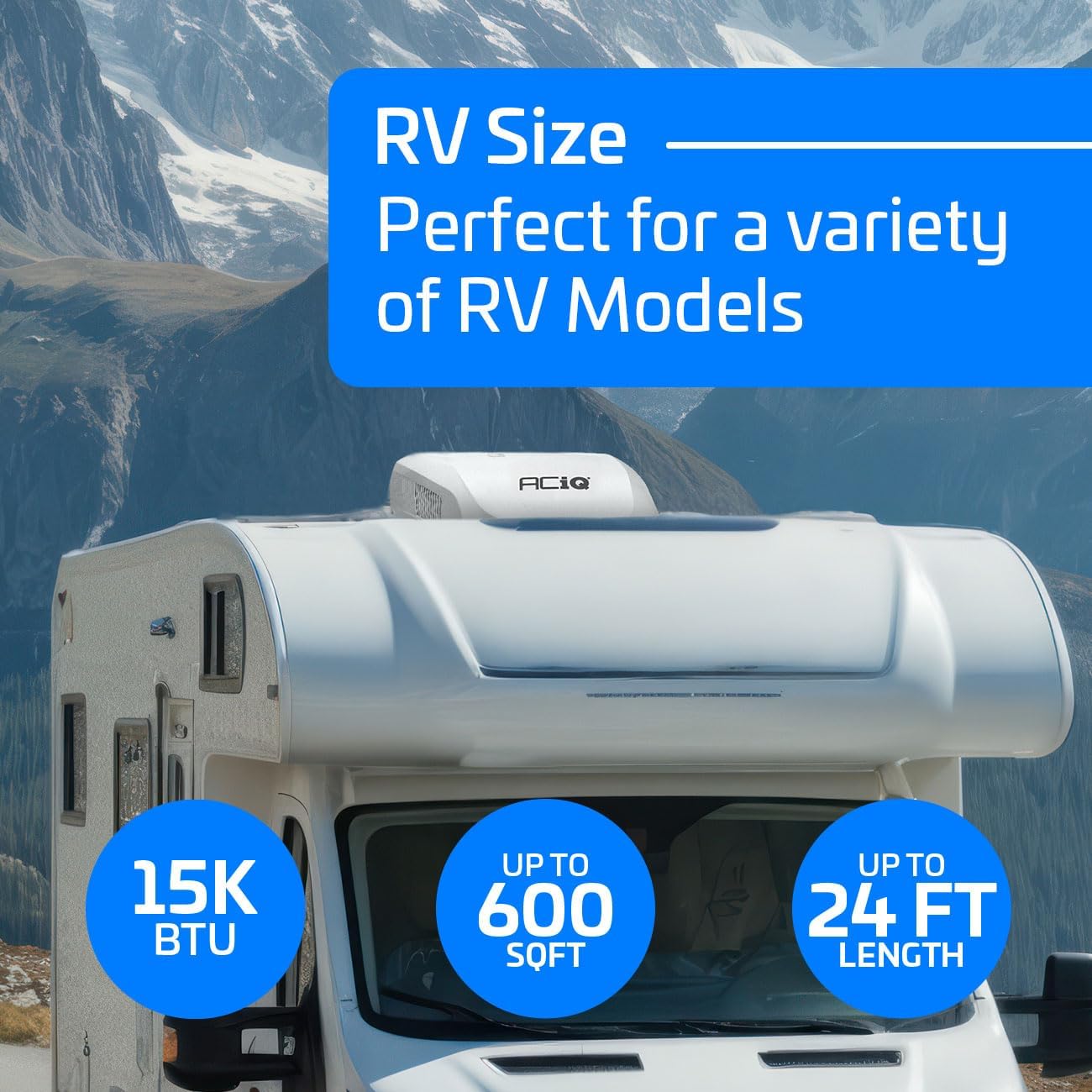 ACiQ 15,000 BTU RV Air Conditioner with Heat Pump Non-Ducted - 115V Black Roof Top AC Unit | 1.25 Ton Cooling & Heating for Camper, Motorhome, Travel Trailer