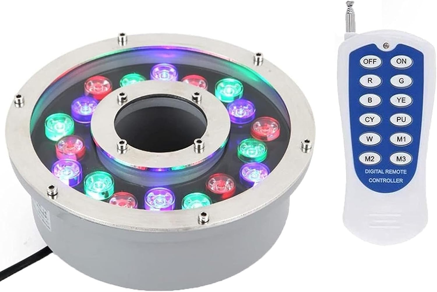 Underwater Pool Light - LED Ring Fountain Light, 12/24V RGB Submersible LED Fountain Lights, IP68 Waterproof Swimming Pool Lamp, Ring Middle Hole Pond Lighting(24w(24V))