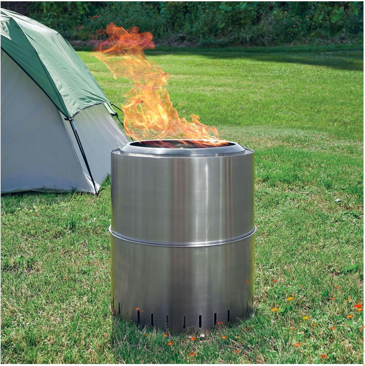 15 Inch Stainless Smokeless Fire Pit Outdoor Smokeless Firepit,Durable Stainless Steel for Wood Burning Smokeless Fire Pit with Removable Ash Pan