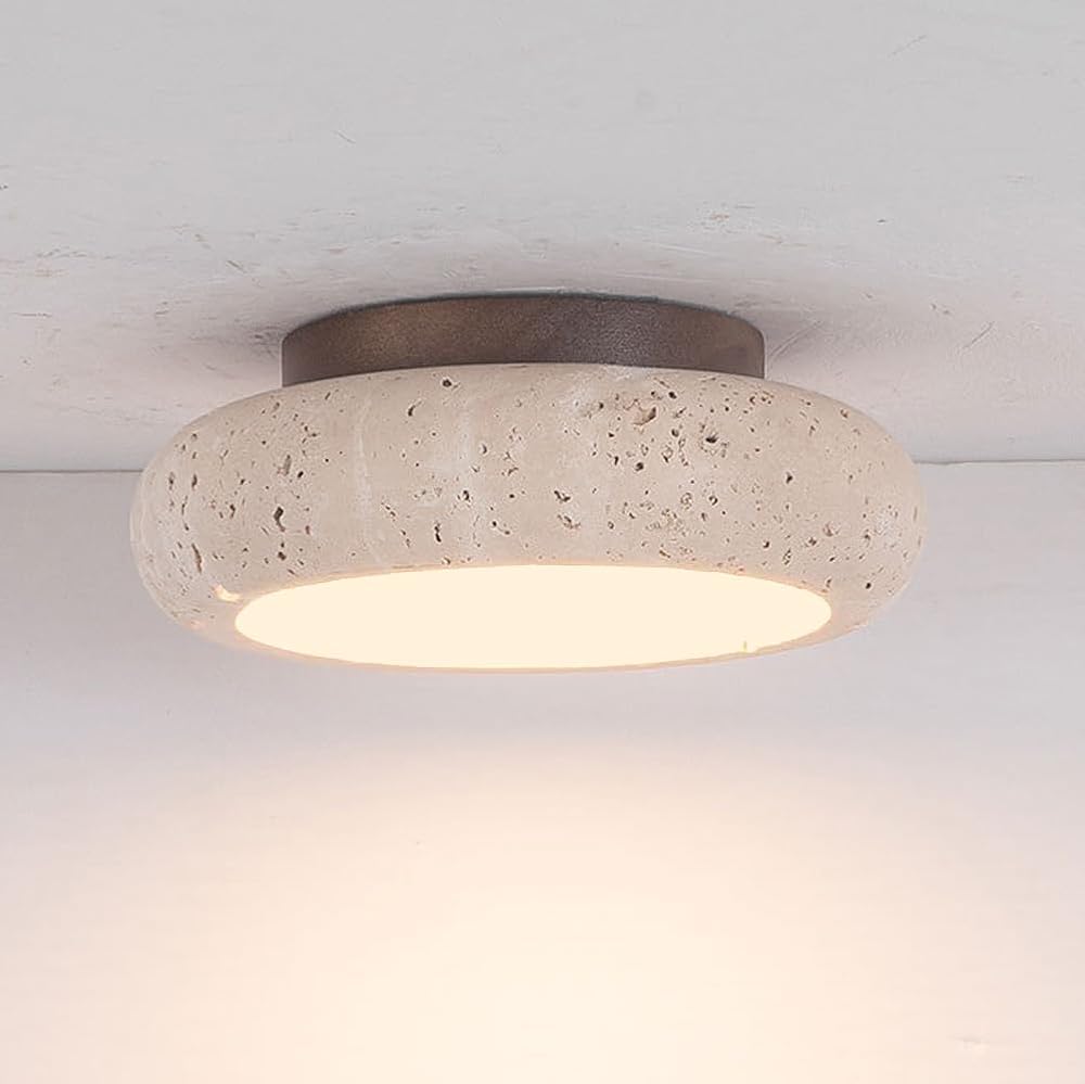 Vintage Kitchen Flush Mount Ceiling Light Rustic Hallway LED Light Fixtures Ceiling Small Natural Stone Ceiling Light Mid Century Ceiling Lamp for Bedroom Bathroom Farmhouse Stairway