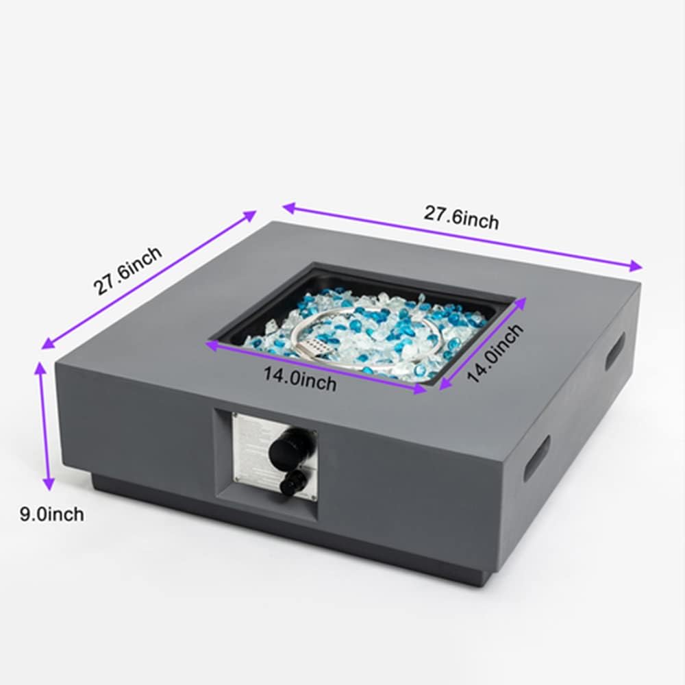 Outdoor Concrete Fire Pit Table, Pulse Ignition Weatherproof Square Propane Gas Fire Table, Adjustable Flame, with PVC Cover, Glass Rock,Gray