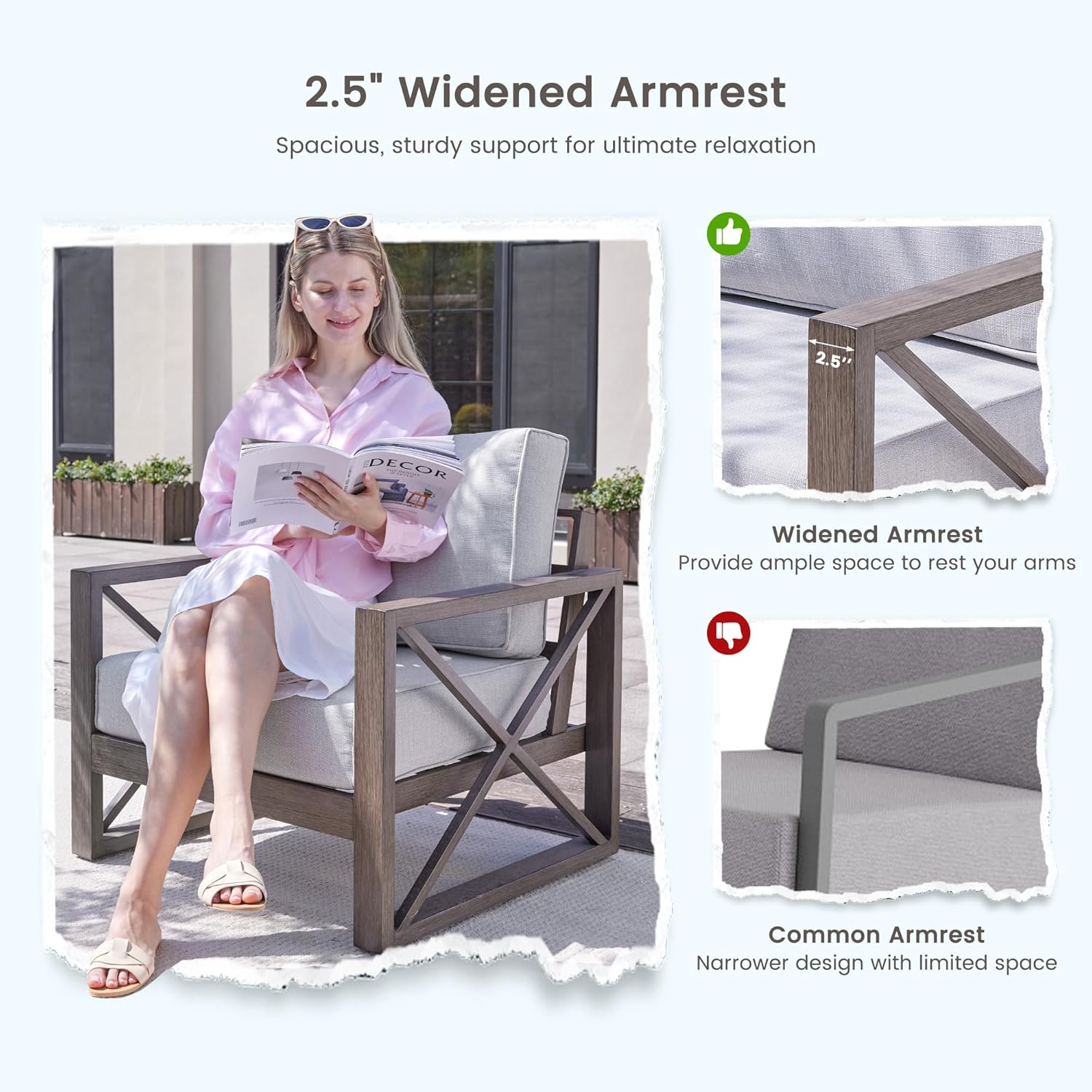 UDPATIO 5 Piece Aluminum Patio Furniture Set with Fire Pit Table, Faux Wood Patio Conversation Set with 6