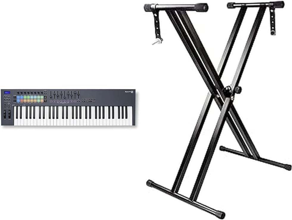 Novation FLkey 61 MIDI Keyboard with FL Studio Integration + RockJam Adjustable Keyboard Stand with Locking Straps