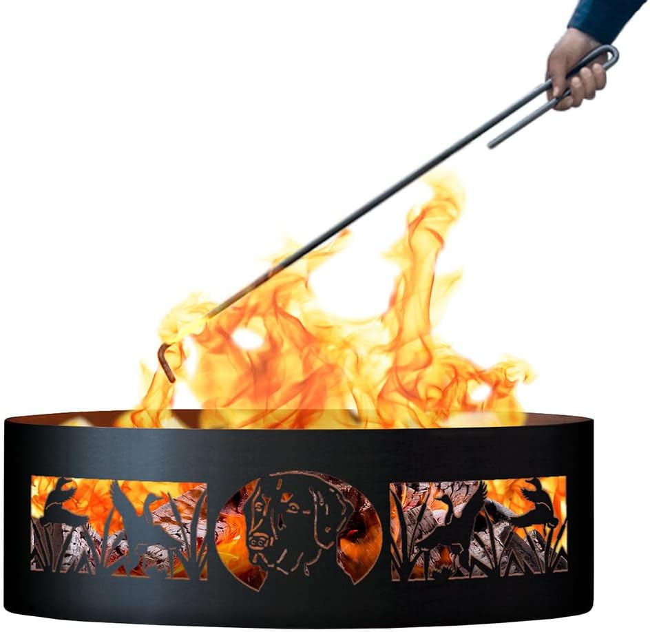 PD Metals MBF00930-FP Mans Best Friend Unpainted 12 in. Tall 30 in. Diameter Outdoor Fire Ring with Fire Poker - 30 x 30 x 12 in. - Rustic Black Color