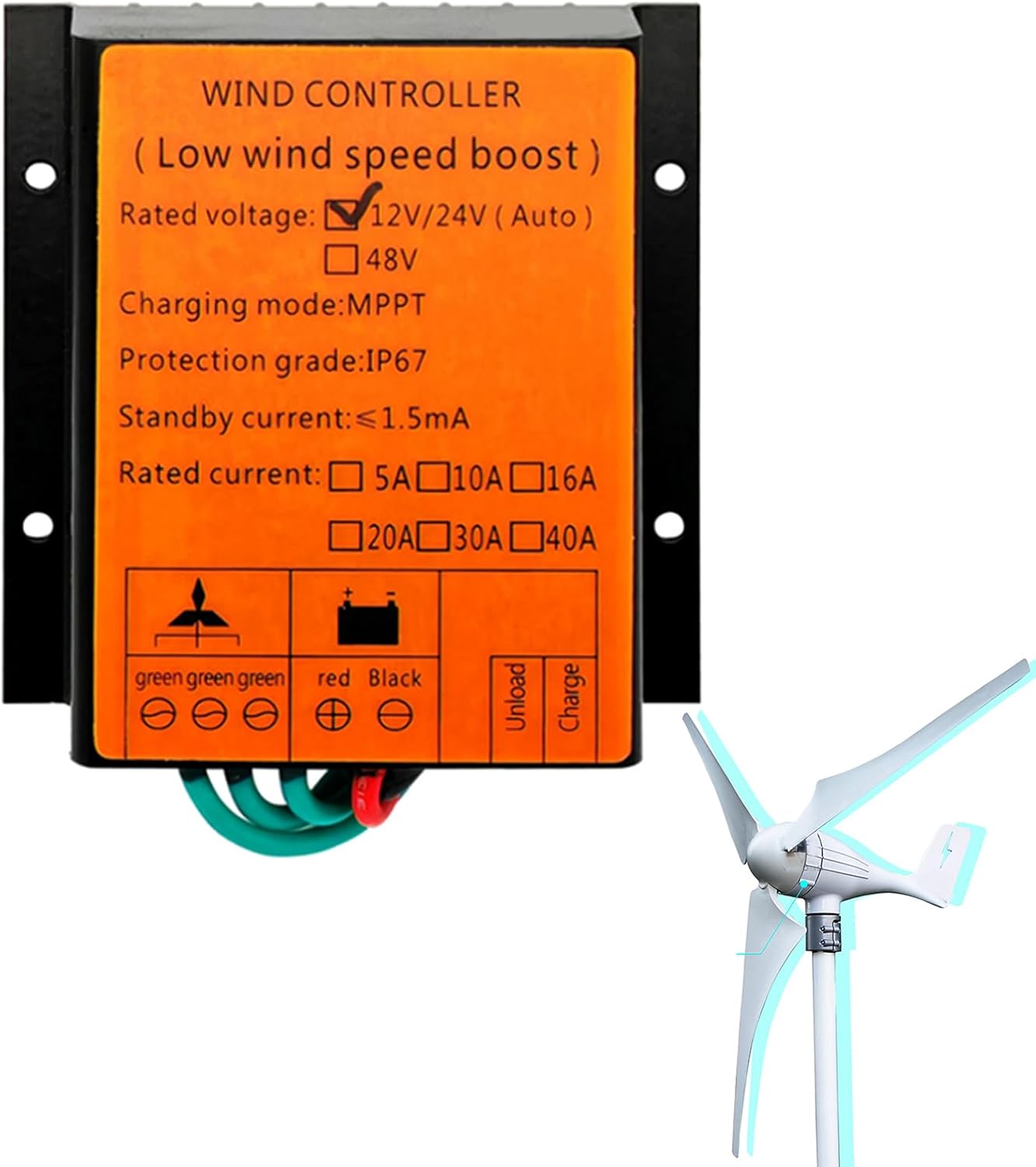 40A MPPT Wind Charge Controller,14000W 12V 24V/48V Automatic Waterproof Wind Turbine Generator Regulator Wind Controller for Wind Turbines