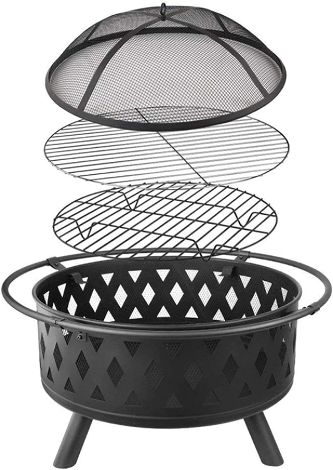 Fire Pit with BBQ Grill Shelf, Portable Fire Pits for Garden, Outdoor Fire Pits,Outdoor Garden Fire Pit with Mesh Cover