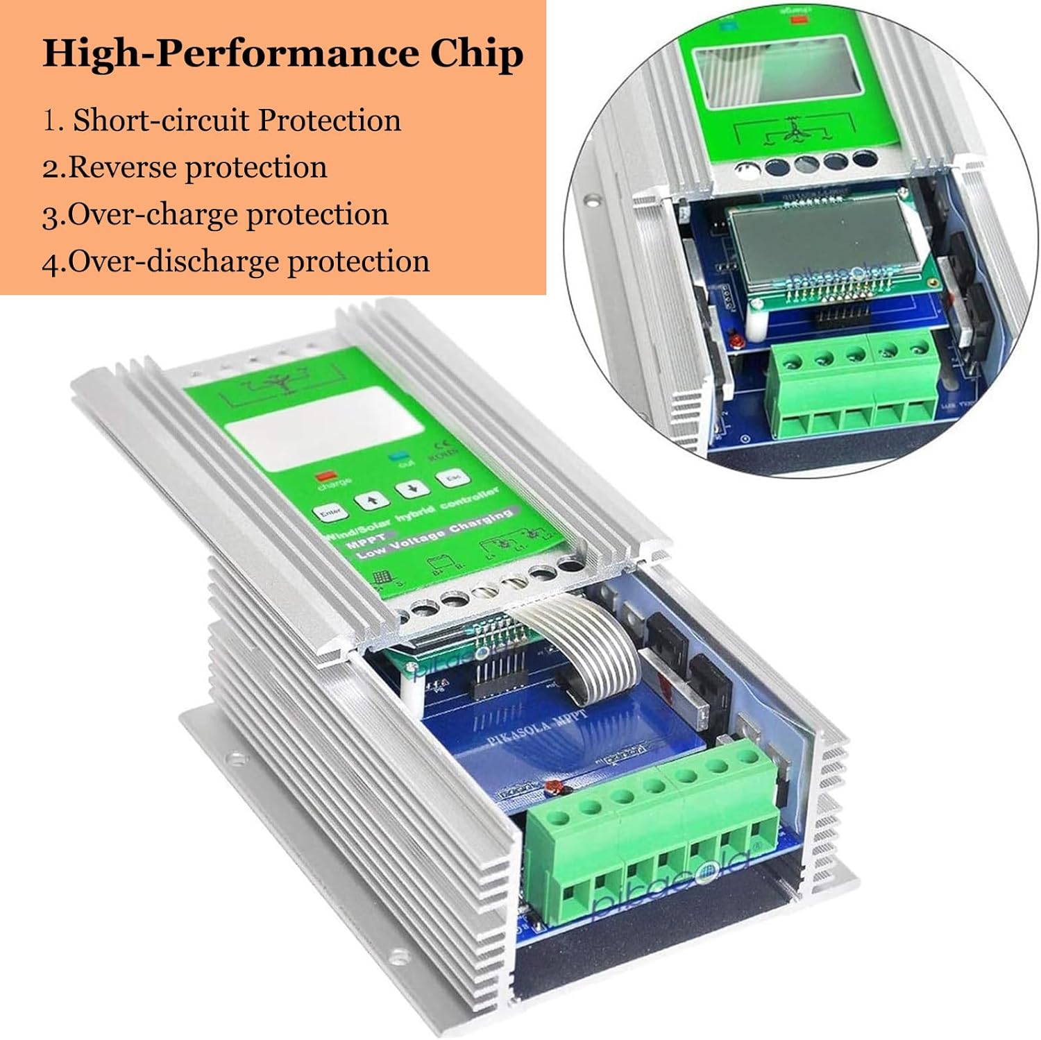 New Upgraded Wind Solar Hybrid Charge Controller, 12V/24V/48V Auto Distinguish off Grid Mppt Wind Turbine Solar Charge Controller with LCD Screen,Wind600W+Solar800W