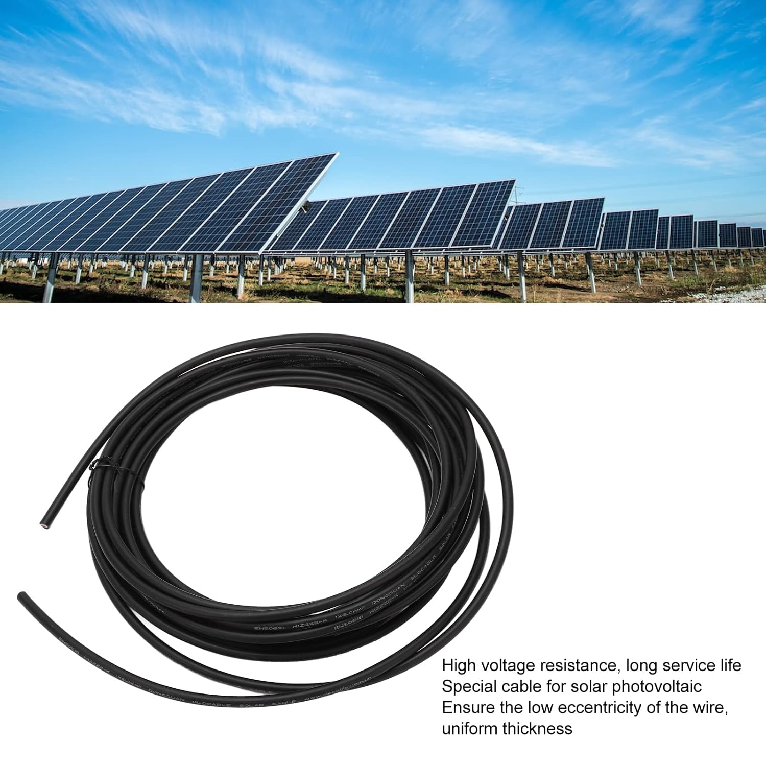 Solar Panel Wire, XLPE Copper Tinned Wire Resistant to High Temperature Electrical Wire, Energy Saving Professional Solar Wire, for LED Lighting[Black 6mm² 50M]