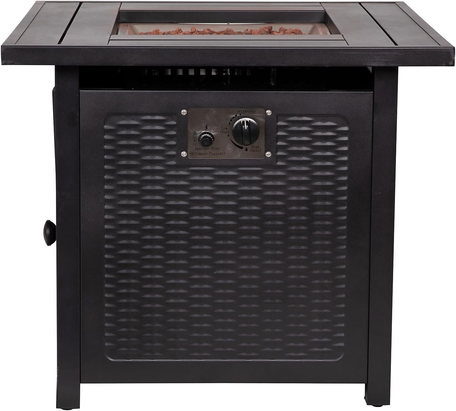 Flash Furniture Olympia 50,000 BTU Outdoor Propane Gas Fire Pit Table - Black Stainless Steel Tabletop and Steel Wicker Detail Base - 28