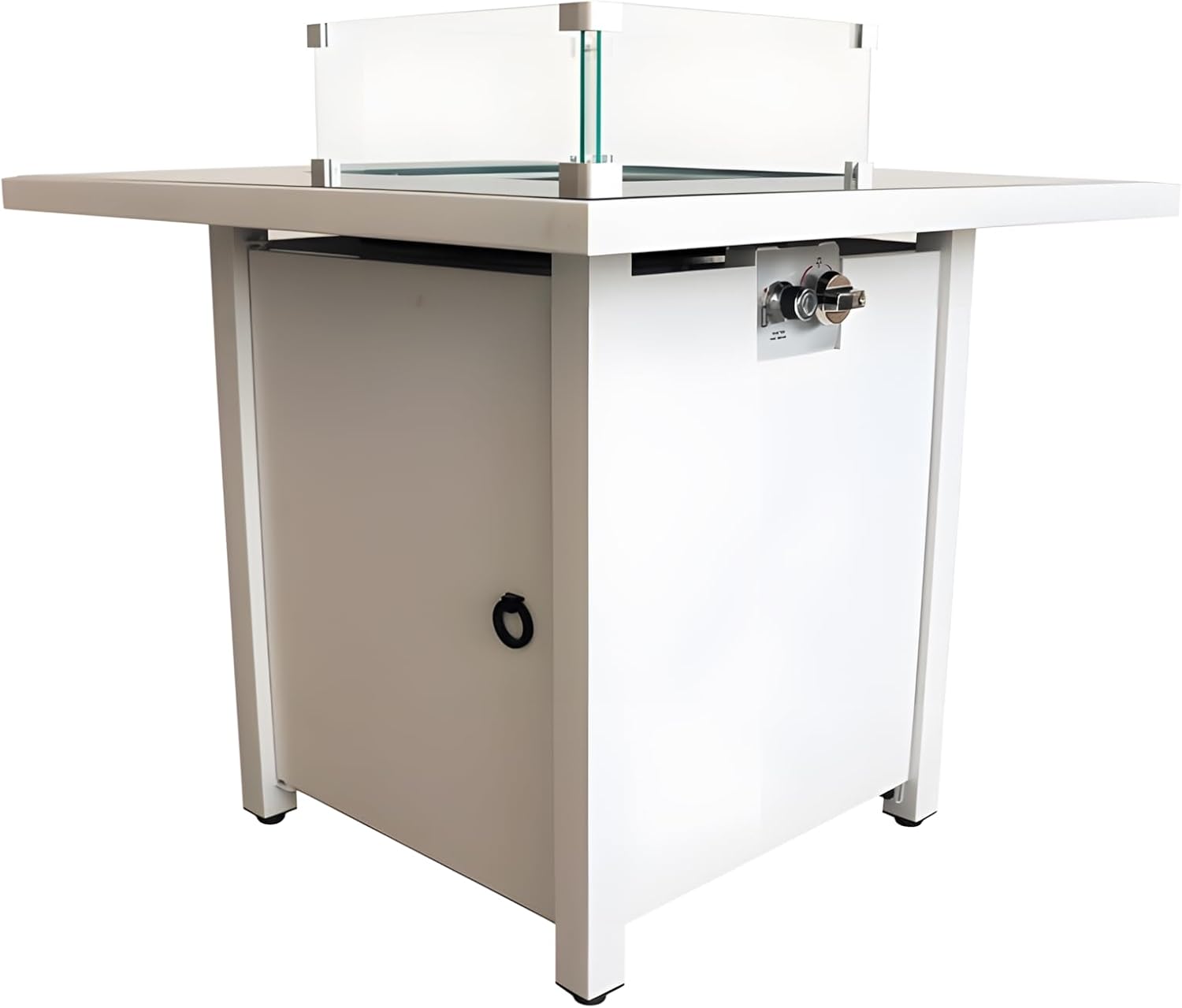 Penau 30 Inch White Steel Propane/Natural Gas Firepit Table - Push-Button Ignition, Dual Fuel Options, Modern Outdoor Garden Design