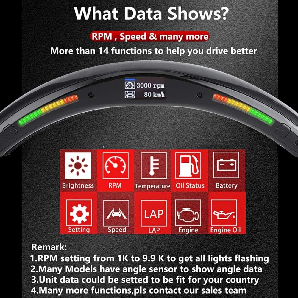 Qiilu 4th Gen LED Performance Steering Wheel Race Digital Display Shift Indicator Lights OBD2 Module Kits