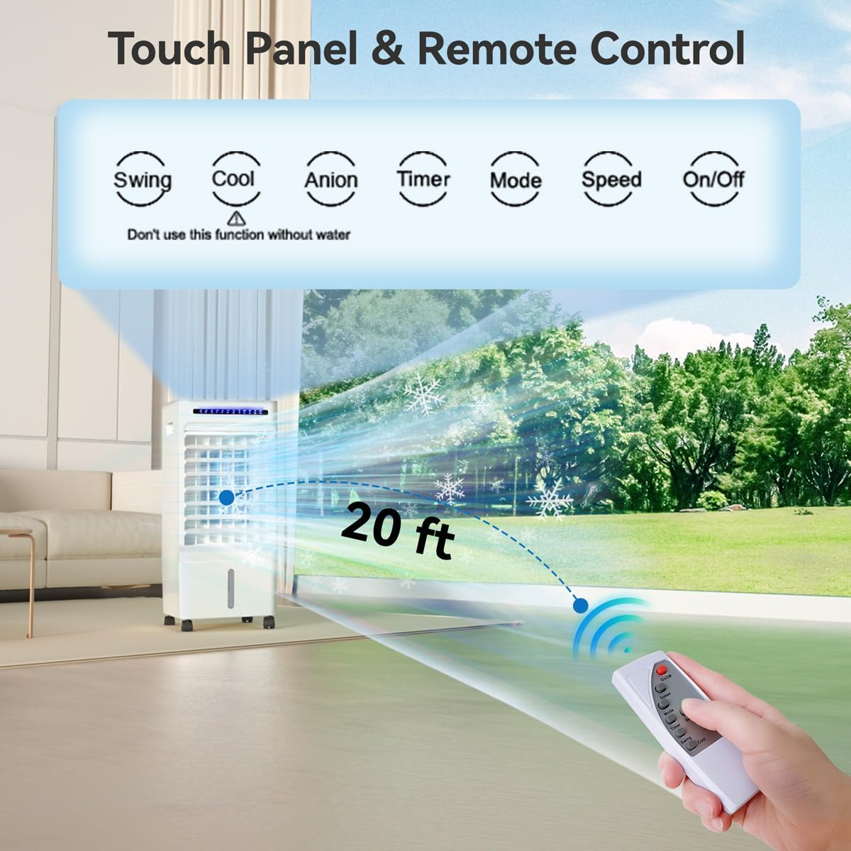 Swamp Cooler, Evaporative Air Cooler with 5L Water Tank,120°Oscillation, 4 Ice Pack, 3 Speeds, 7H Timer, Remote & Touch Control, Evaporative Cooler Cooling Fan for Room,Home,Office,Kitchen