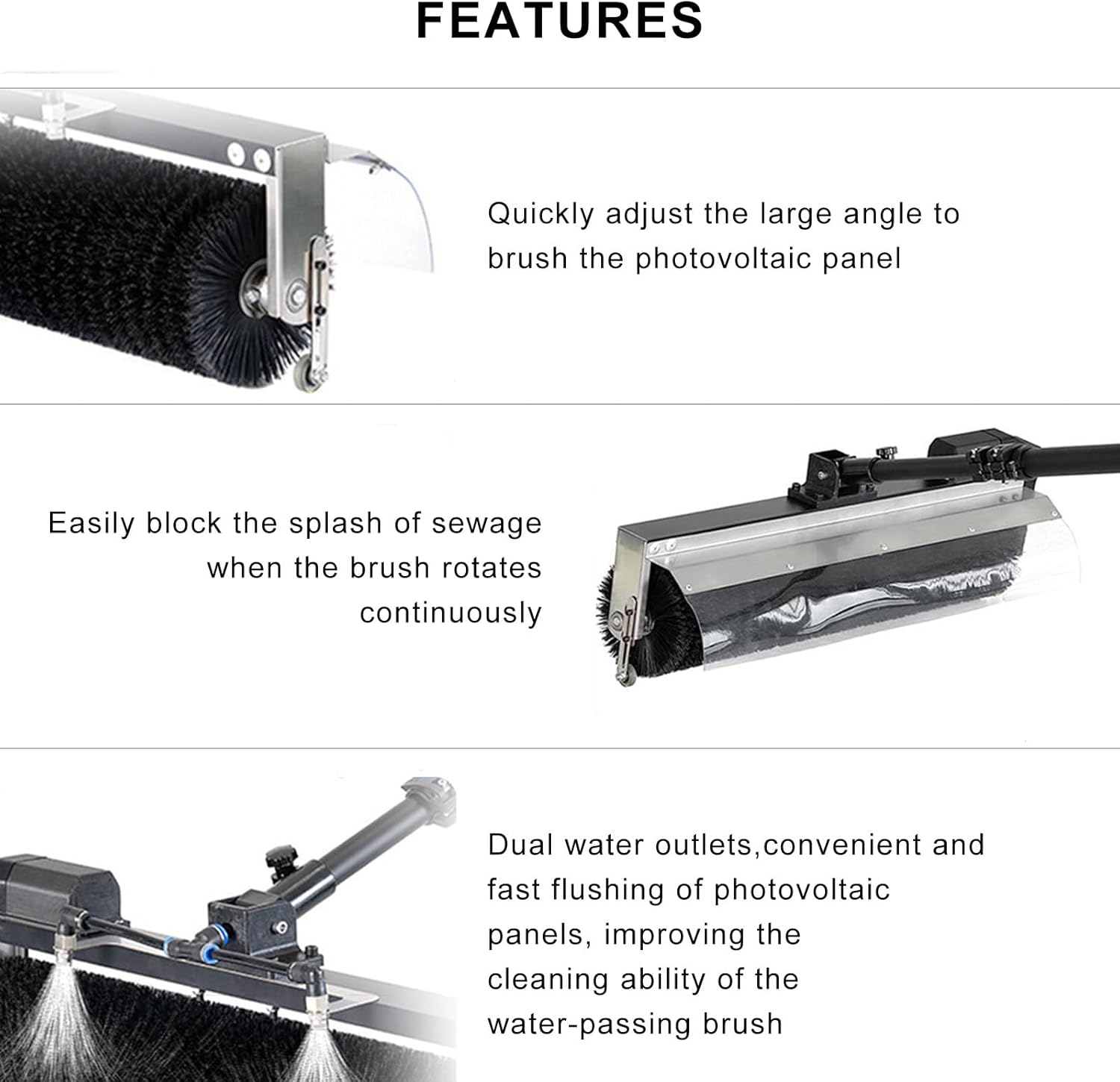 24.6 Ft Photovoltaic Panel Electric Cleaning Brush - 600 mm Cleaning Width,Lightweight Telescopic Aluminum Rod,Automatic Water Supply