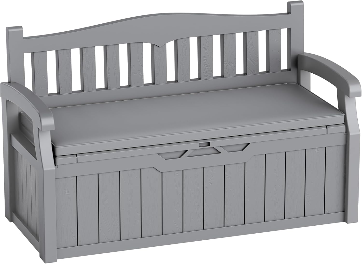 80-Gallon Outdoor Storage Bench with Cushion, Lockable Waterproof Deck Box with Armrests for Patio, Garden, Pool, Gray