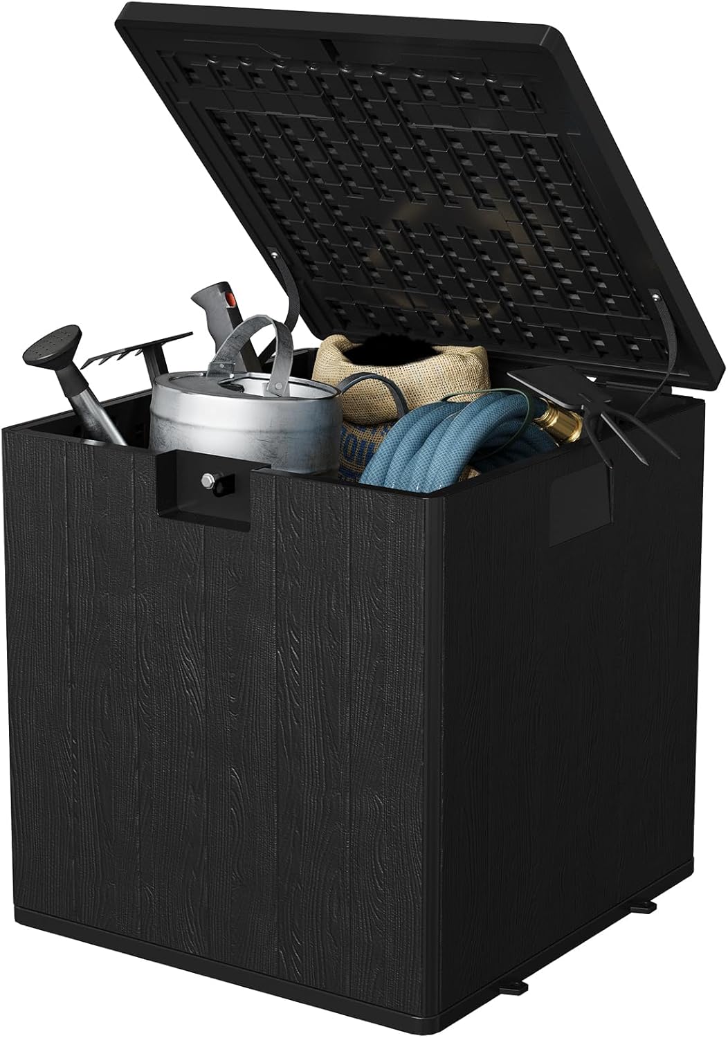 80 Gallon Lockable Resin Deck Box – Waterproof Outdoor Storage Bin with Lid & Handles, UV Resistant – Black - 1, Imitation Rattan Design