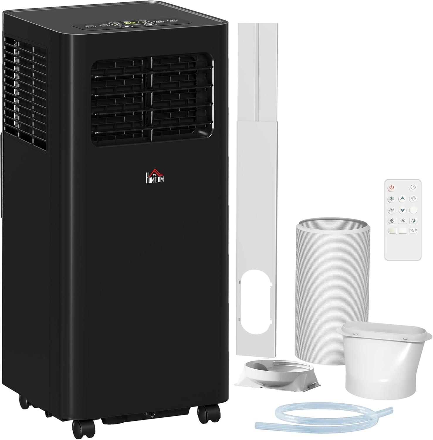 HOMCOM 10000 BTU Portable Air Conditioner for Rooms Up to 441 Sq. Ft., 3-in-1 AC Unit with Dehumidifier, Cooling Fan, Sleep, Remote, 24H Timer On/Off, Window Installation Kit, Black