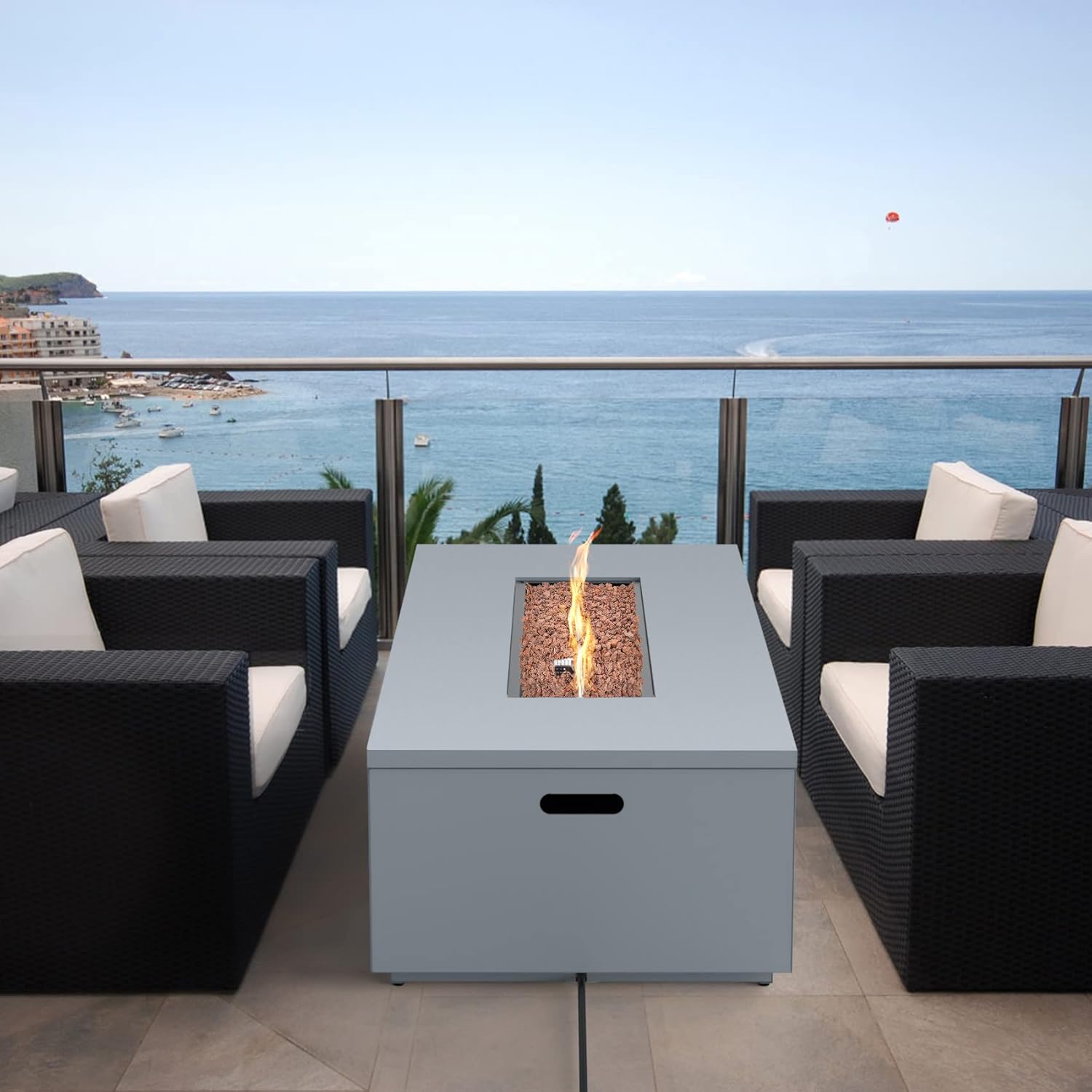 Onlyfire Premium 60” Outdoor Fire Pit Table with Lava Rocks& 12FT Hose, Large Propane Gas Firepit, Smokeless Fireplace 60,000BTU, Flame Adjustable for Backyard Patio Bonfire Party, Iron Patio Heater