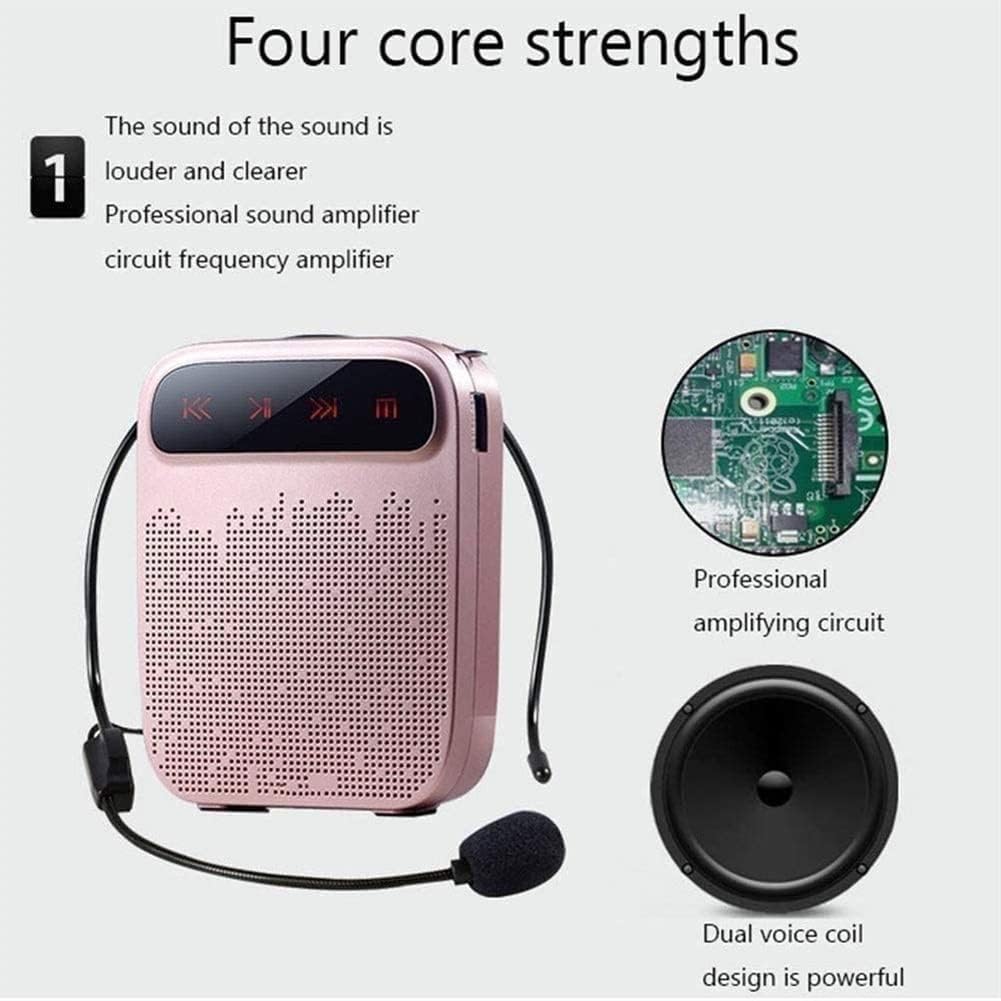 Portable Rechargeable Voice Amplifier with Wired Microphone Headset & Waistband, Personal Microphone and Speaker for Teachers, Tour Guides, Coaches, Training (Color : Pink)