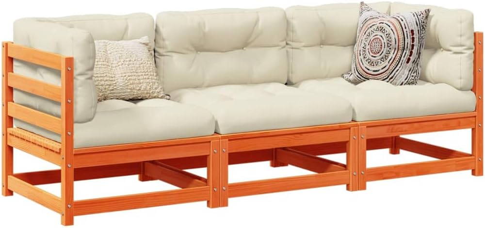 3 Piece Patio Sofa Set with Cushions Wax Brown Solid Wood Pine,Outdoor Sofa Set | Solid Pine Wood | Patio Furniture | Modular Design | Comfortable Seating Patio Furniture Sets