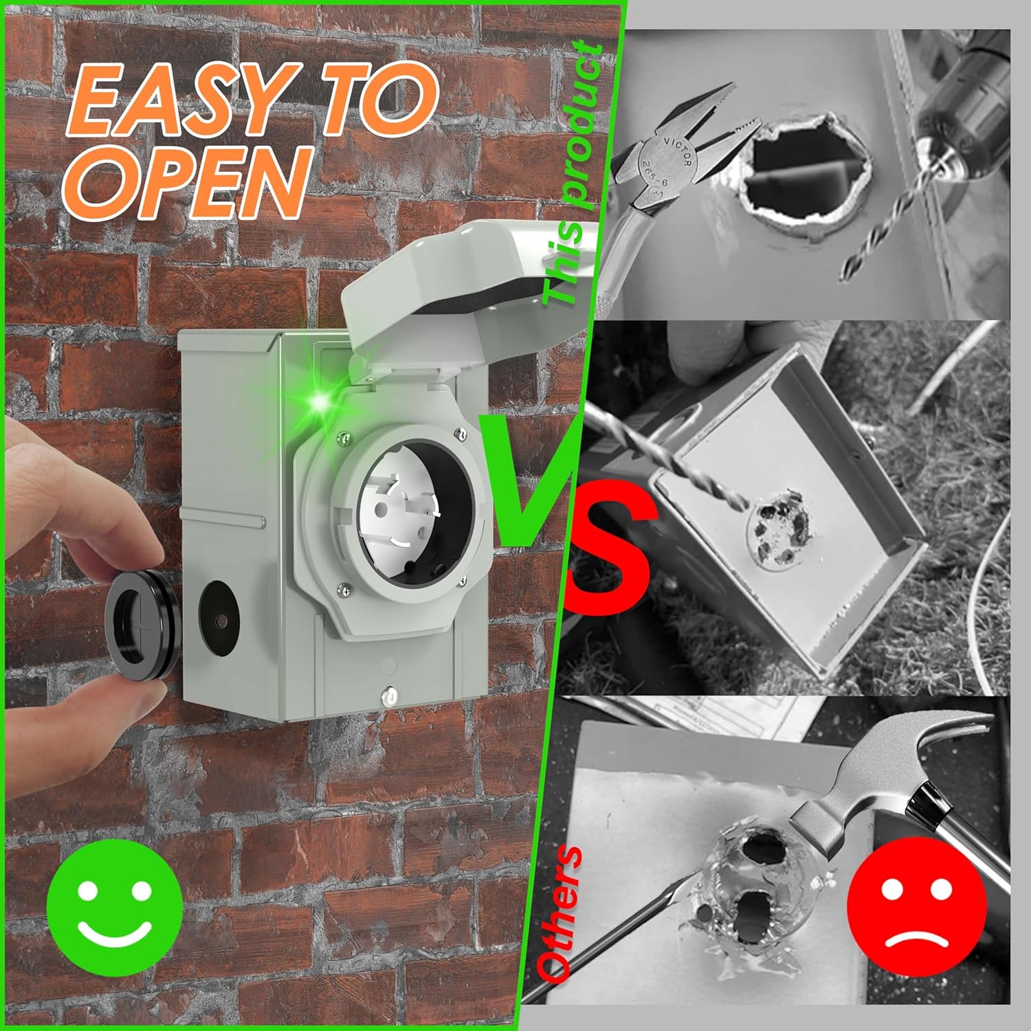 UL Listed 50 Amp 10 Feet Generator Cord and Power Inlet Box Combo Kit NEMA 14-50P Male to SS2-50R STW 6/3+8/1 AWG 125/250V Twist Locking with Inlet Box for Generator to House